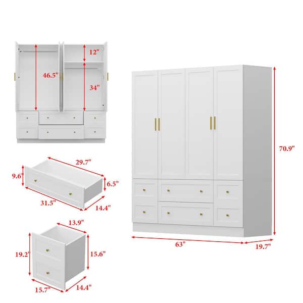fufuページ FUFU&GAGA White Wood 63 in. W 4-Door Large Wardrobe Armoires