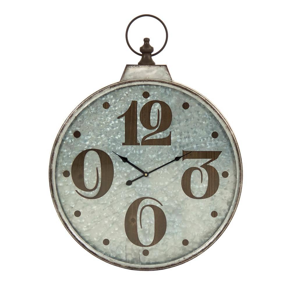 Zentique Wood Textured Numbers Framed in a Round Rustic Metal clock ZEN