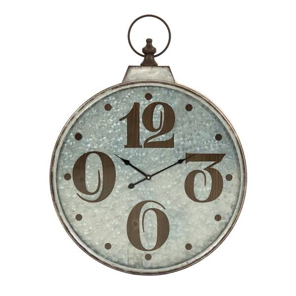 Zentique Wood Textured Numbers Framed in a Round Rustic Metal clock