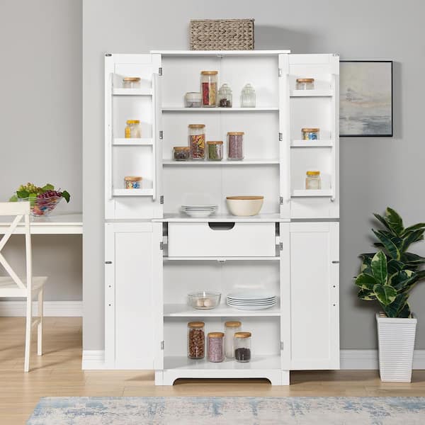 28.15 in. W x 15 in. D x 67.4 in. H White Wood Linen Cabinet with  Adjustable Shelf and Storage Racks LUVZMJ-023 - The Home Depot