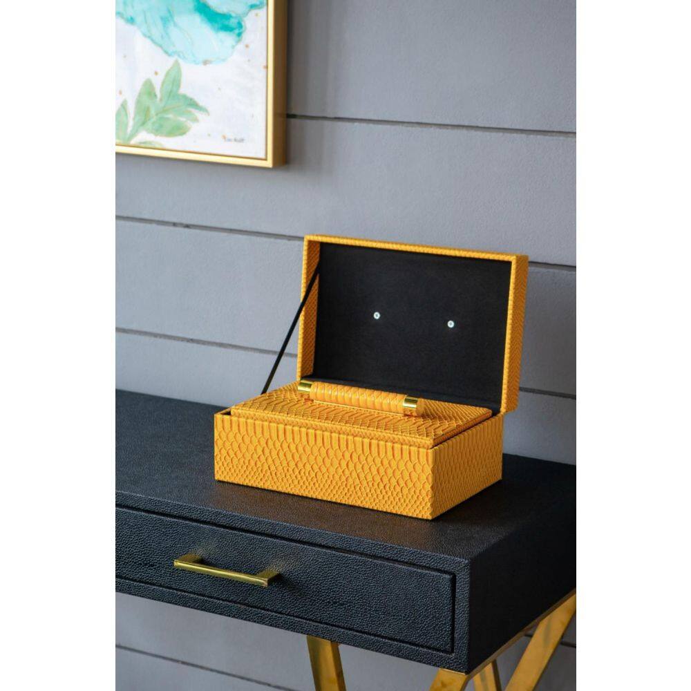 Yellow Faux Leather Croco Texture Lidded Box Set