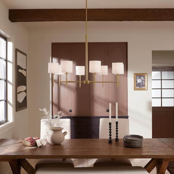 Ali 38.75 in. 8-Light Brushed Natural Brass Traditional Shaded Circle Chandelier for Dining Room