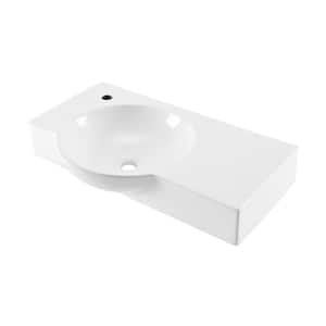 Chateau 29.31 in. Left Side Faucet Wall-Mount Ceramic Rectangular Bathroom Vessel Sink in Glossy White