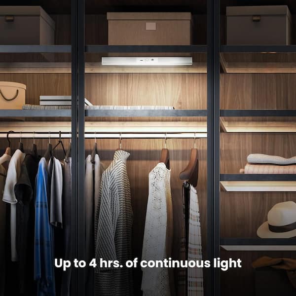 13 in. Battery Operated LED Motion Sensor Stanless Steel Rechargeable 4000K Cool White Under Cabinet Closet Light 1-Pack