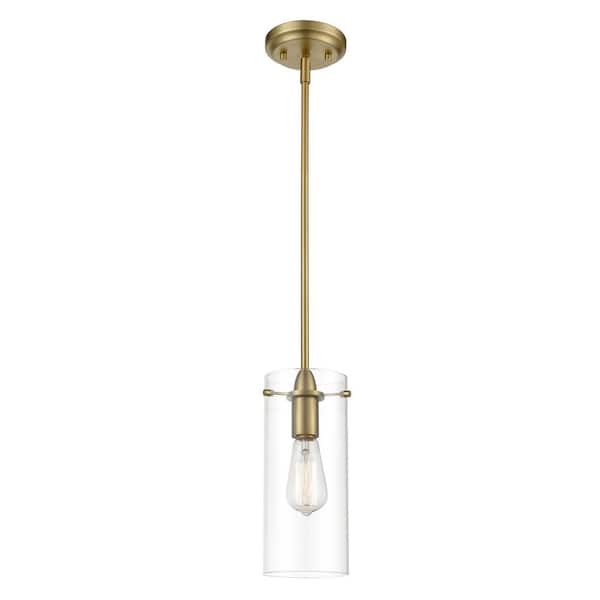 Light Society Montreal 1-Light Brushed Brass Pendant with Clear Glass Shade