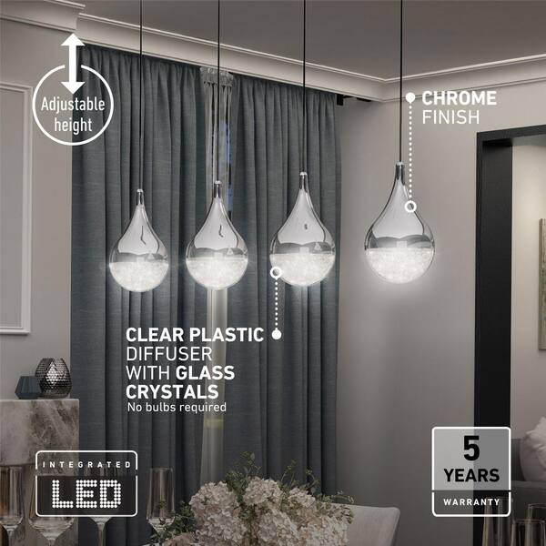 Glitzer 24-Watt Integrated LED 4-Light Chrome Modern popular Hanging Pendant Light for D