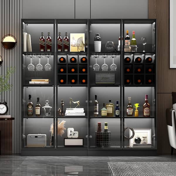 FUFU&GAGA Black Wood 31.5 in. W Display Cabinet With Pop up