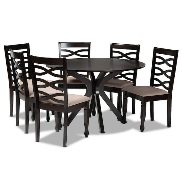 Baxton Studio Mila 7-Piece Sand and Dark Brown Dining Set