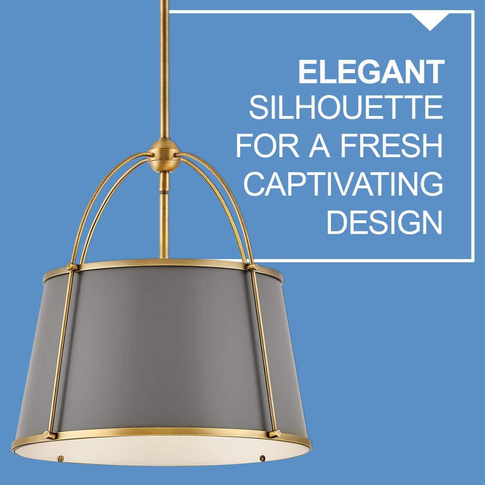 Matte Grey and Lacquered Dark Brass Drum Pendant Light