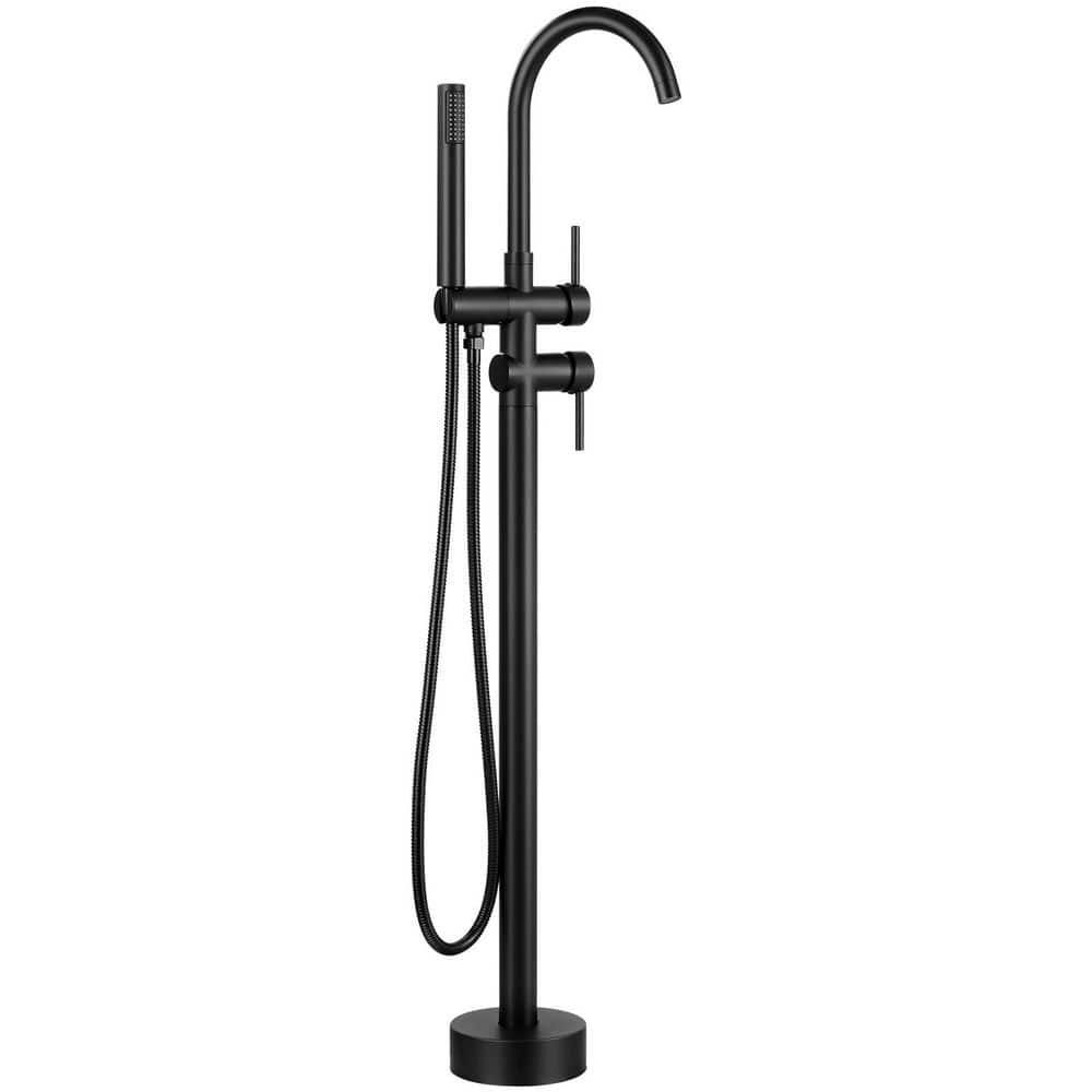 2-Handle Freestanding Floor Mount Roman Tub Faucet Bathtub Filler with Hand Shower in Matte Black price history on PriceWatchPro