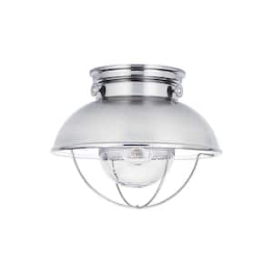 Sebring 1-Light Brushed Stainless Outdoor Flush Mount Light with Clear Seeded Glass Diffuser