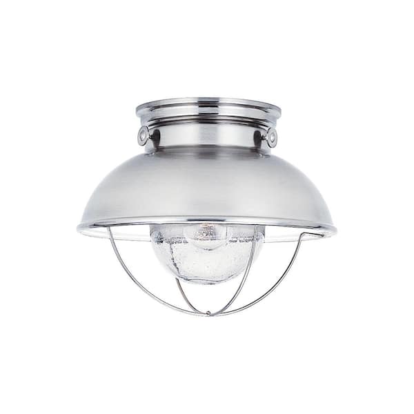 Generation Lighting Sebring 1-Light Brushed Stainless Outdoor Flush Mount Light with Clear Seeded Glass Diffuser