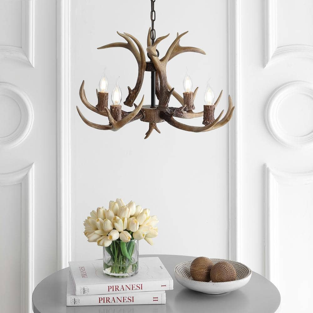 Eldora 27" Brown Resin Antler 4-Light LED Chandelier
