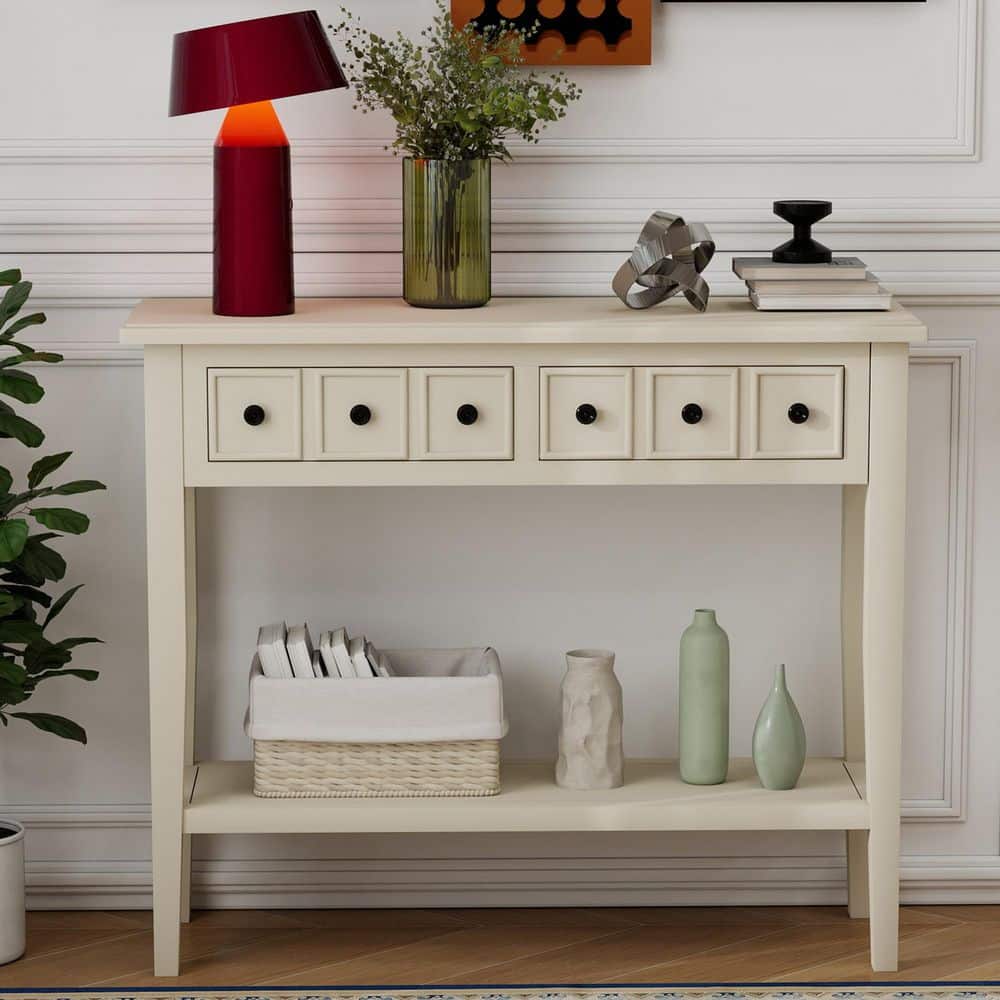 38.2 in. Light Tan Rectangle Wood Console Table Entryway Table