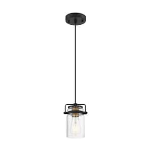 Antebellum 60-Watt 1-Light Black Shaded Mini Pendant Light with Clear Glass Shade and No Bulbs Included