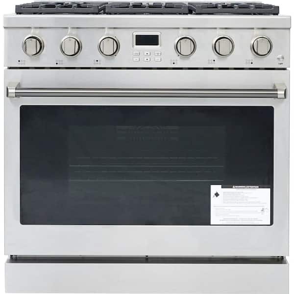 STELLARI 36 in. 6-Burners Freestanding Gas Range in Stainless Steel with Convention