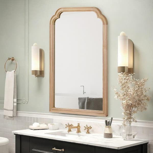 24 in. W x 36 in. H Rounded Corner Decorative Mirror with Unique Wood Grain in Natural