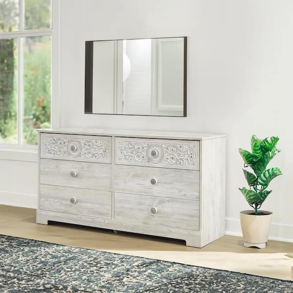 Benjara 59.02 in. White 6-Drawer Wooden Dresser Without Mirror