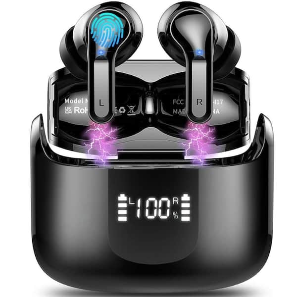 Etokfoks J90 Pro Wireless Earbuds with 40H Playtime and LED Power Display, Black