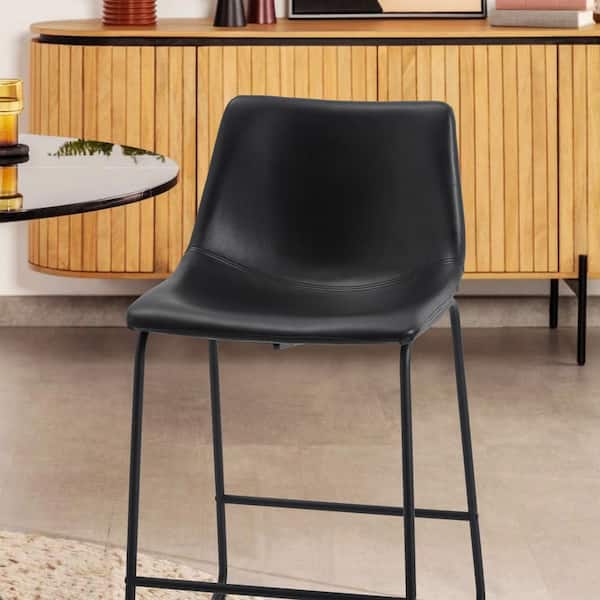 Dovelina 34 in. x 19 in. x 18.9 in. Black High Back Metal Frame Counter Height Bar Stool with Faux Leather Fabric Seat (Set of 2)