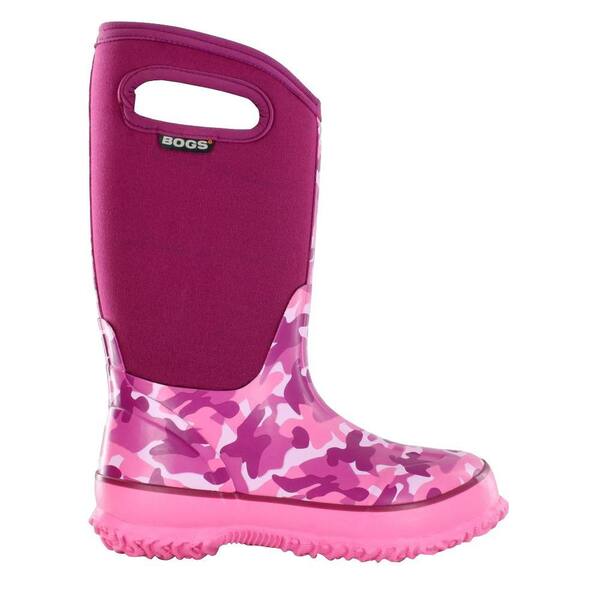 BOGS Classic Camo Handles Kids 10 in. Size 1 Pink Rubber with Neoprene Waterproof Boot
