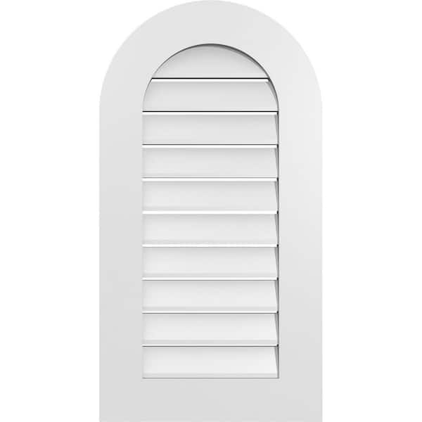 Ekena Millwork 18 in. x 34 in. Round Top White PVC Paintable Gable Louver Vent Functional