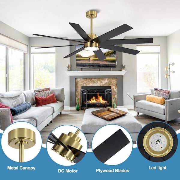 MLiAN 60 in. 8-Plywood Blades Indoor Black and Gold LED Ceiling