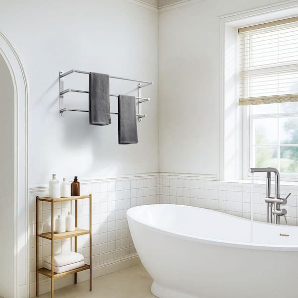 32 in. Brushed Nickel 3-Tier Wall Mounted Towel Rack with Mounting Hardware in Stainless Steel