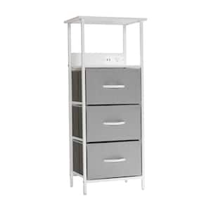 Sodano 3-Drawer 15.75 in. Dresser Nightstand w/Charging Station, 2-USB Ports, 1-Outlet, White Metal Frame/White Wood Top