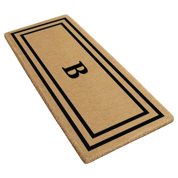 A1 Home Collections A1hc Markham Picture Frame Black/Beige 30 in. x 60 in. Coir and Rubber Flocked Large Outdoor Monogrammed F Door Mat