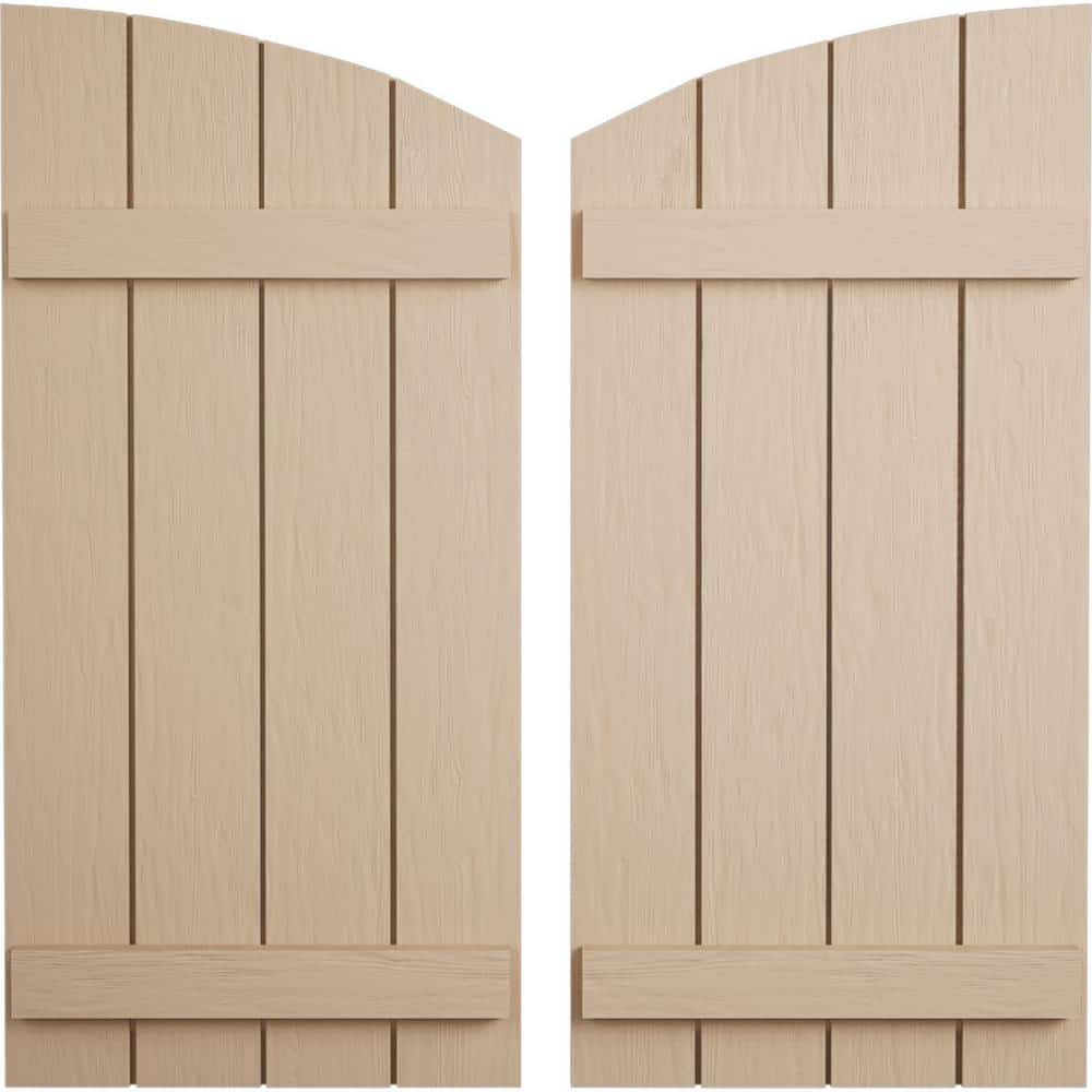 22 in x 30 in Polyurethane Rough Sawn Four Board Joined Board-n-Batten Elliptical Top Faux Wood Shutters Primed Tan price history on PriceWatchPro