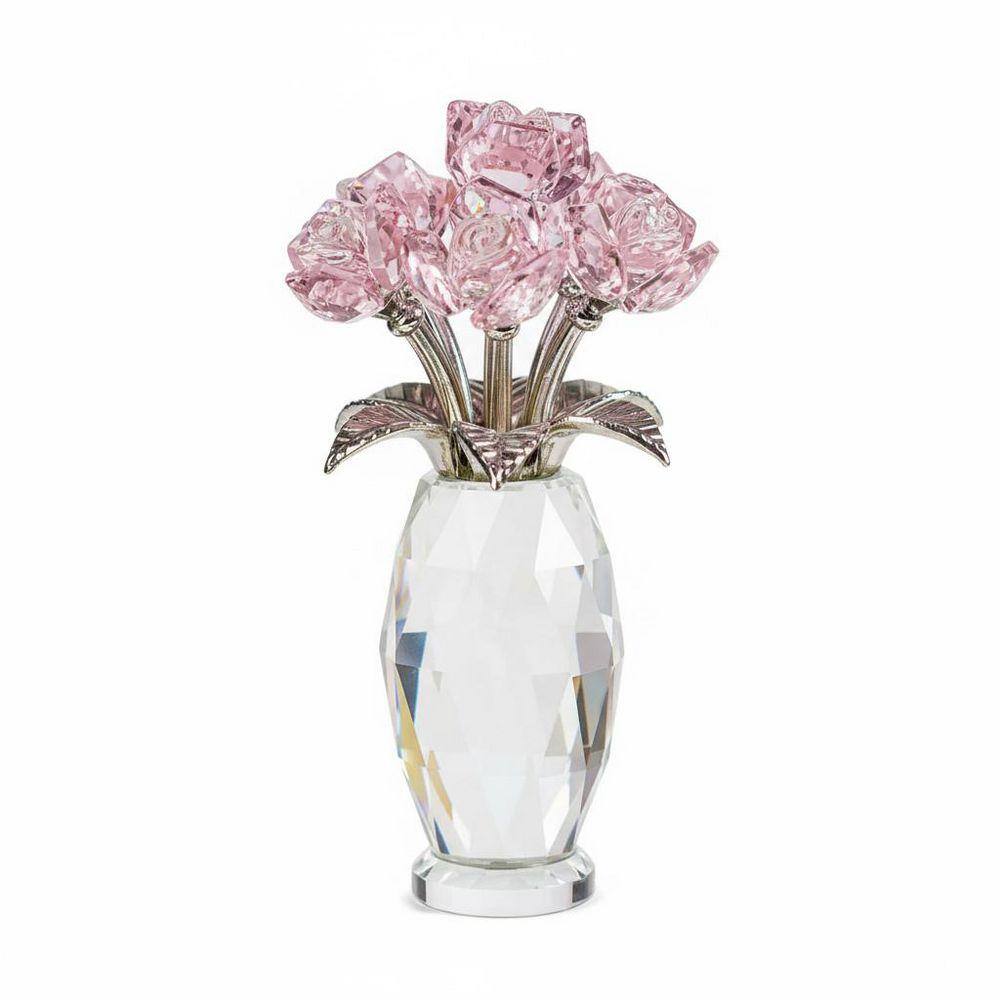5.3 in. x 3.1 in. Pink Crystal Rose Figurine - Glass Flower Gift