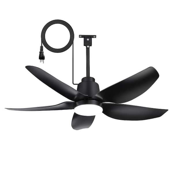 Nguyen 42 in. Black Outdoor Hook Hanging Ceiling Fan with Light Included with Downrod and Remote Included for Patio