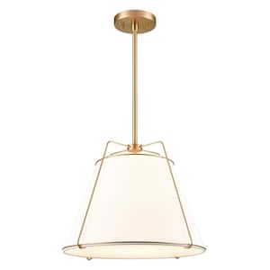 Lise 15 in. 1-Light Brushed Brass Chandelier with Fabric Shade
