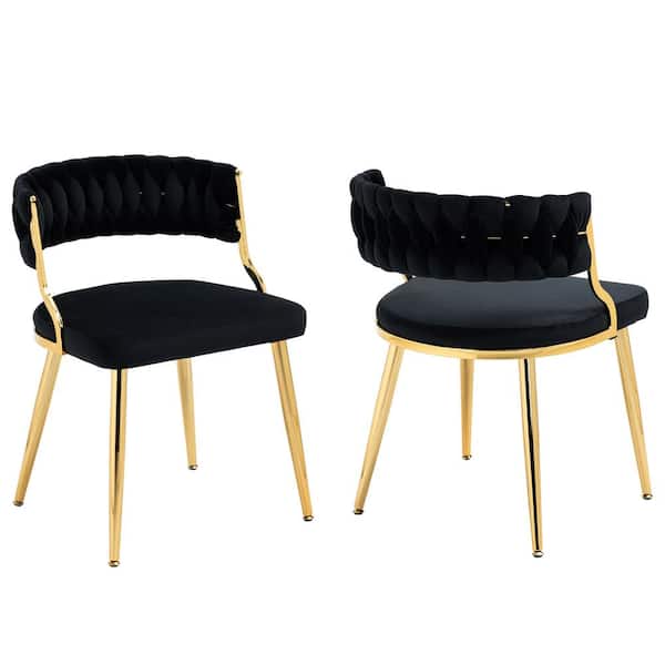 Uixe Modern Black Velvet Upholstered Cutout Back Dining Chair with Metal Legs (Set of 2)