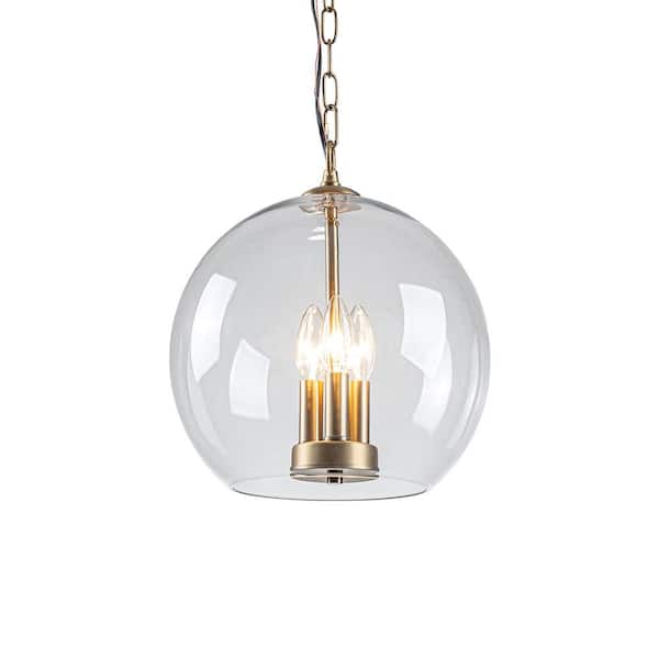 EDISLIVE Owen 3-Light Gold Globe Pendant Light with Clear Glass Shade