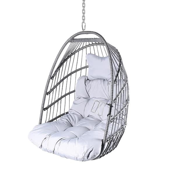 JimsMaison 29.20 in. W x 29.20 in. D x 39.00 in. H 1-Person Metal Hanging Swing with Gray Cushions