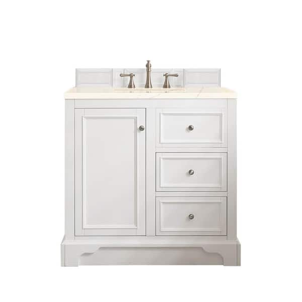 De Soto 37.3 in. W x 23.5 in. D x 36.3 in. H Single Bath Vanity in Bright White with Marfil Quartz Top