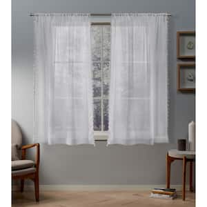 Tassels Winter White Solid Sheer Rod Pocket Curtain, 54 in. W x 63 in. L (Set of 2)