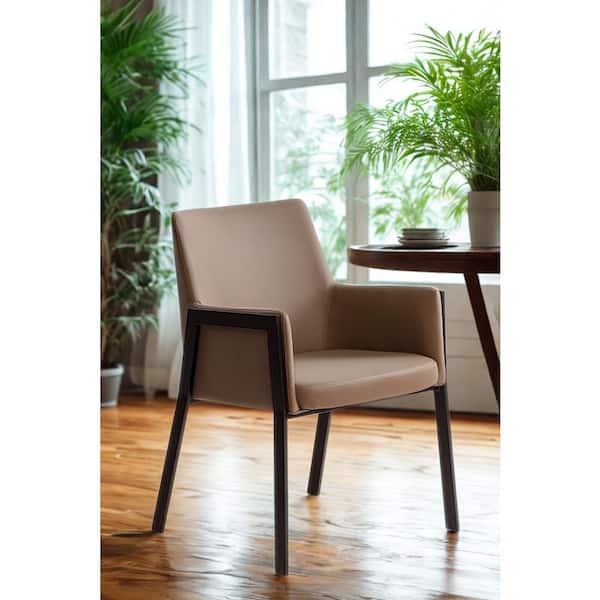 Leshay Dark Camel Vegan Leather and Black Metal Dining Chair