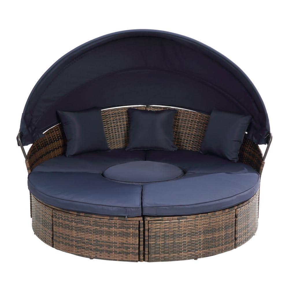 Wicker Outdoor Sofa Sectional with Lift Coffee Table, Rattan Round Lounge w
