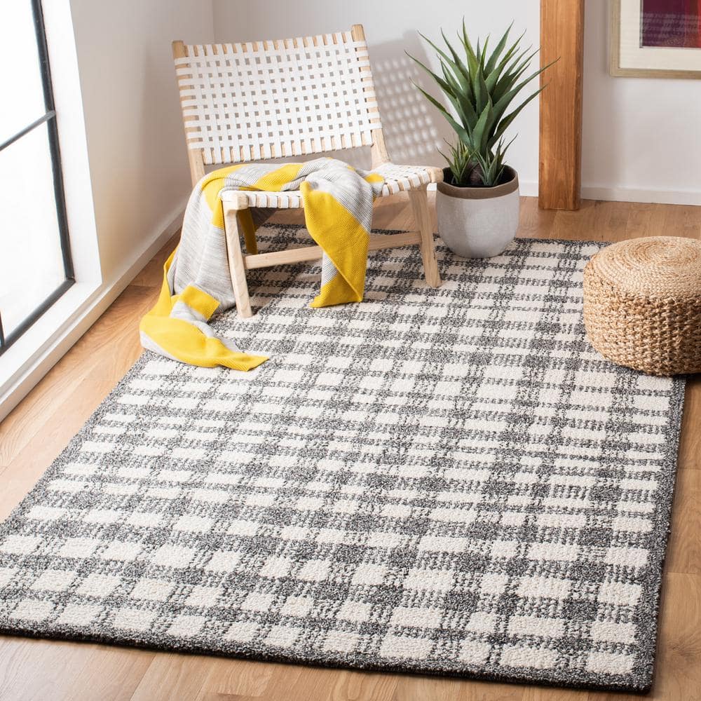 Abstract 2 ft. x 3 ft. Ivory/Black Border Plaid Area Rug price history on PriceWatchPro