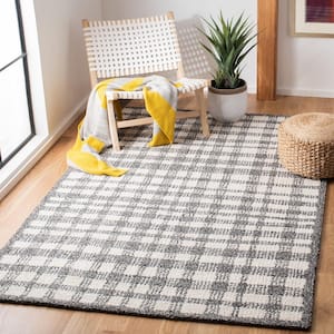 Abstract Ivory/Black 9 ft. x 12 ft. Border Plaid Area Rug
