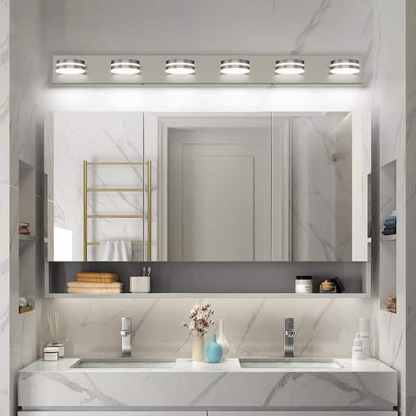 47.24 in. 6 Light Nickel LED Vanity Light with Dimmable 5500K Light