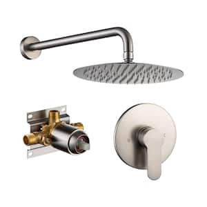 Single-Handle 1-Spray Round High Pressure Shower Faucet with 10 in. Shower Head in Brushed Nickel (Valve Included)
