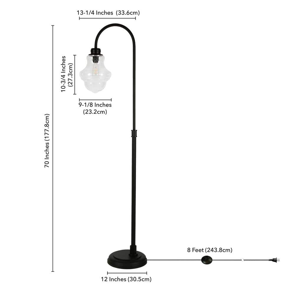 Elegant Blackened Bronze Arc Floor Lamp with Clear Glass Shade