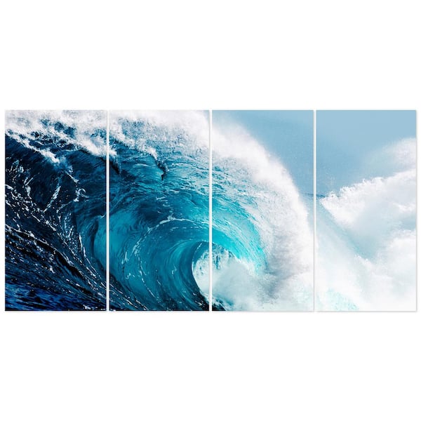 Empire Art Direct "Blue Wave" Unframed Free Floating Tempered Glass Panel Polyptych Wall Art Print 72 in. x 36 in.