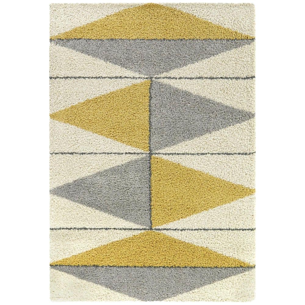 Yellow and Gray Geometric Shag Rug 4' x 6'