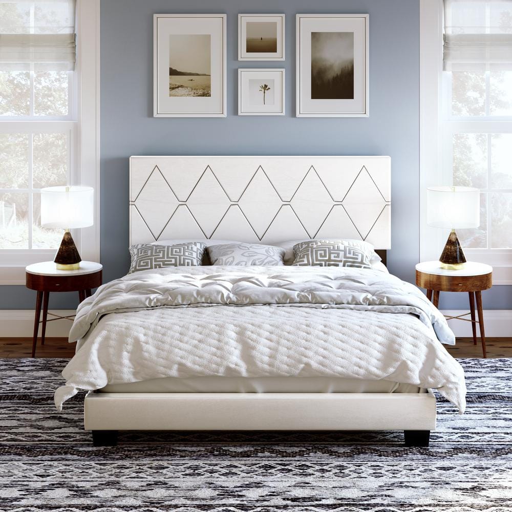 Ciara Contemporary Full Double Diamond Stitched Faux Leather Platform Bed