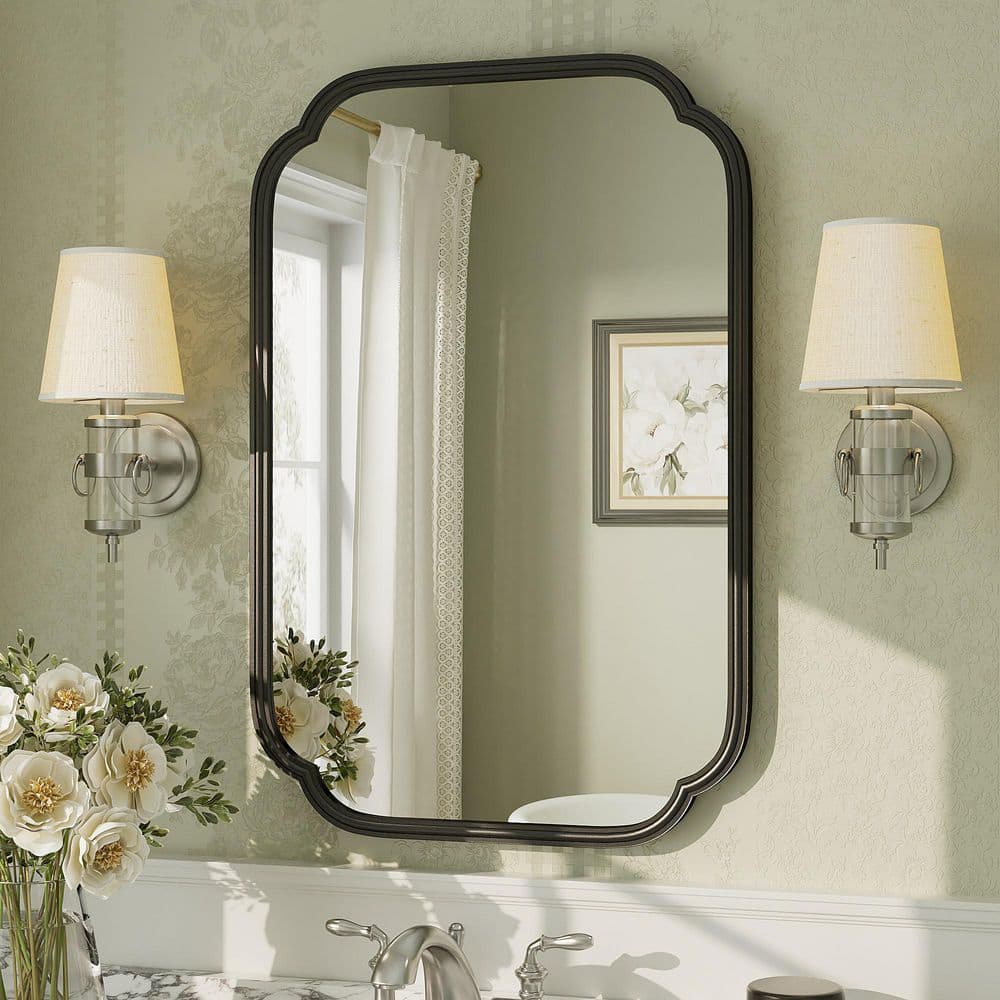 20 in. W x 30 in. H Rectangular Aluminum Alloy Framed and Tempered Glass Wall Decor Bathroom Vanity Mirror in Black price history on PriceWatchPro